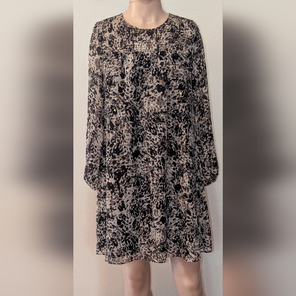 Tommy Hilfiger Black and Cream Long Sleeve Dress
